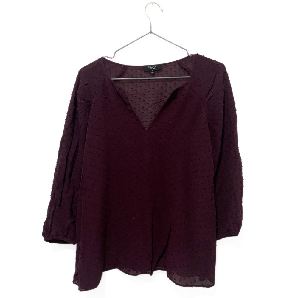 Babaton | Aritzia Maroon V-Neck Textured Silk Long Sleeve Blouse Size XS